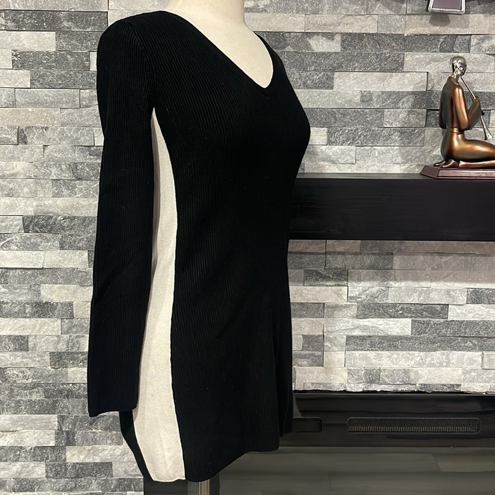 White House Black Market Black Beige Knit Stretch Bodycon Mini Dress Small